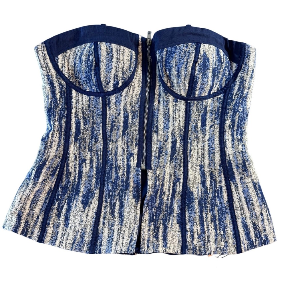 NWT MICAS Abstract Print Strapless Corset Top Teal Blue XL MCWTU2302250002-S